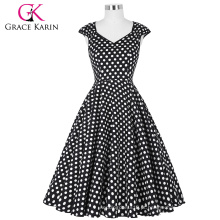 Grace Karin Stock sem mangas V-Neck Polka Dots Pattern Cotton Retro Vintage Party Dress CL007600-6